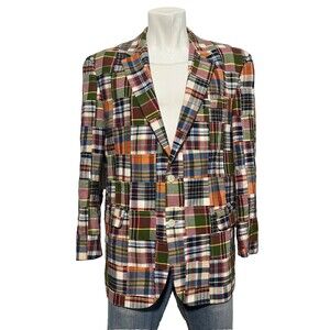 Vintage Jos A Bank Mens Cotton Madras Patchwork Plaid Sport Coat 43R